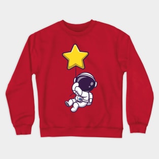 Astronaut Floating with Star Balloon Cartoon Crewneck Sweatshirt